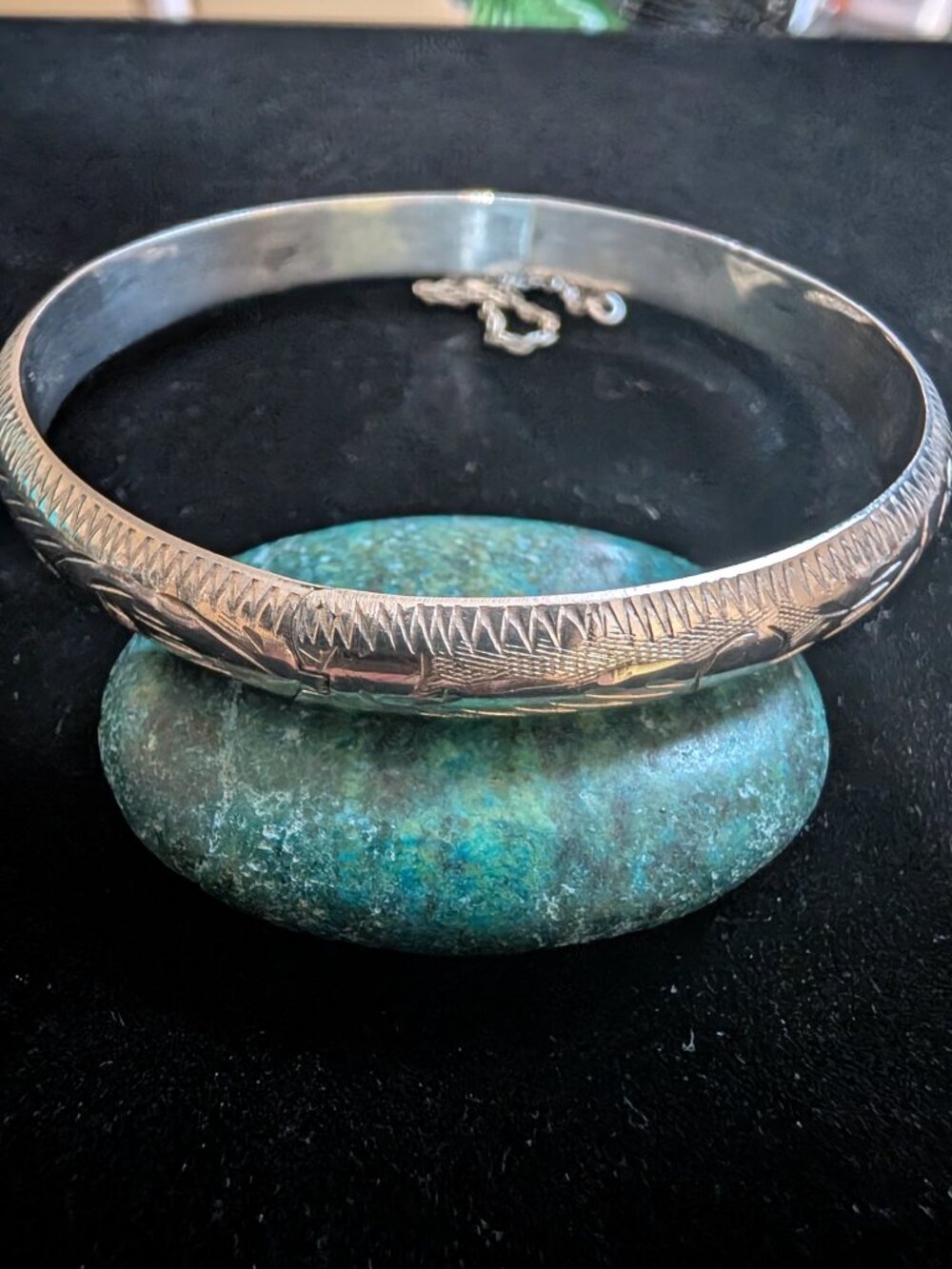 Women's Vintage Sterling Silver Etched Bangle Bracelet